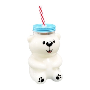 Vaso Infantil de Dibujos Animados con Diseño de Oso, de una Sola Capa, Resistente al Calor, con Pajita, para Jugo y Leche - Product Image 1