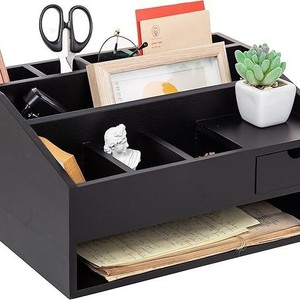 Organizer da Scrivania in Bambù con Cassetto, Porta Documenti, Portapenne, Porta Pennelli Trucco, Scatola Portaoggetti <span class=keywords><strong>per</strong></span> Ufficio e <span class=keywords><strong>Casa</strong></span>, Vendita all'Ingrosso OEM - Product Image 4
