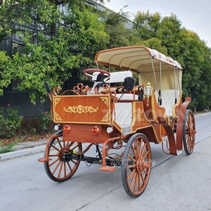 รถม้าโบราณไฟฟ้า 4 ล้อ สีน้ำตาลทอง ประดับตกแต่งสไตล์ยุโรป สำหรับงานแต่งงานและท่องเที่ยว - Product Image 2