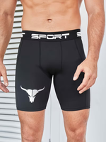 Shorts de sport compressifs pour hommes, respirants et extensibles, idéaux pour l'entraînement en plein air, le cyclisme, la course à pied, avec logo imprimé taureau