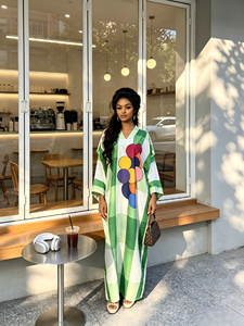 2026 New Fashionable Loose V Neck Ethnic BouBou Arrival <strong>African</strong> Pink Plaid <strong>Print</strong> Kanga <strong>Dress</strong> Plus Size Lightweight Embroidery - Product Image 1