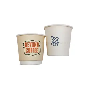 Copo de papel de parede com tampa para assadeira, copo de café com impressão personalizada para pátio e cor bege de 4 onças
