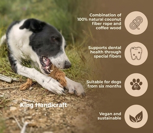 Natural Coffee Wood and Coir Rope Tug Toy for Dogs Eco-Friendly Durable Pet Chew Toy for Dental Health and Anxiety Relief - Product Image 5