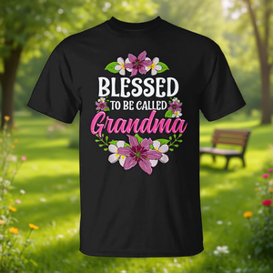 T-shirt « Blessed To Be Called Grandma » à motif floral, en coton noir, unisexe, taille adulte S M L XL XXL - Product Image 3