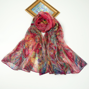 Chất Lượng Cao 175Cm X 110Cm Lụa Voan Khăn Choàng 100% Lụa Tự Nhiên Khăn Hoa Phong Cách Cổ Điển Nhà Máy Bán Buôn Hot Bán - Product Image 4