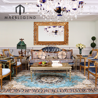 Vente en gros, meubles de salon de luxe, ensemble de canapés, table à manger bleu royal, quatre chaises