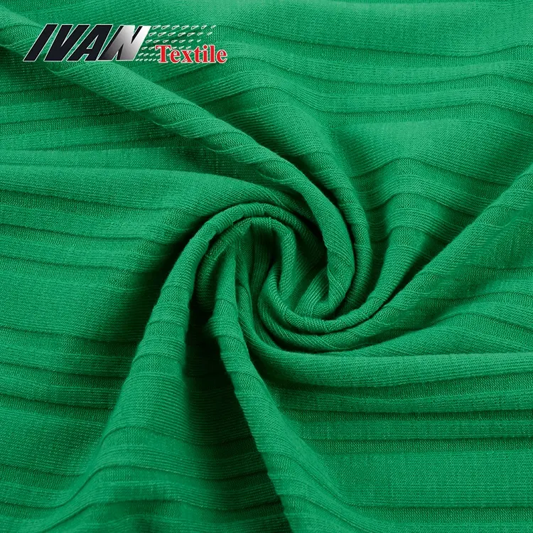 Customized fashion green 200gsm rib dyed knit stretch jacquard polyester fabric for t-shirt