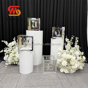 SMOOTH <b>White</b> Ripple Round Cylinder Pedestal <b>Stand</b> Metal <b>Cake</b> Plinths for Wedding Decoration - Product Image 4