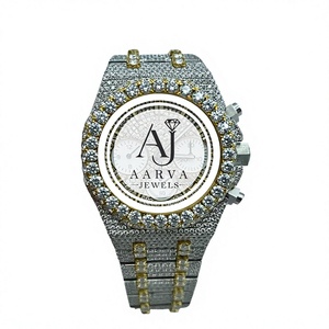 Montre mécanique glacée bicolore sertie de diamants, chronographe, montre-bracelet, bijou de luxe, cadeau - Product Image 1