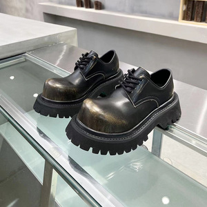 Thick Soled Leather Shoes Retro <b>Style</b> Lace up Women Loafers Men's Formal Shoes Custom Mickey Big <b>Head</b> Street Fashionable Boy - Product Image 1