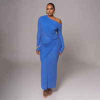 Nouveau haut plissé à col rond et jupe mi-longue, design imprimé sexy à épaule asymétrique, tendance automne, durable, non-tissé