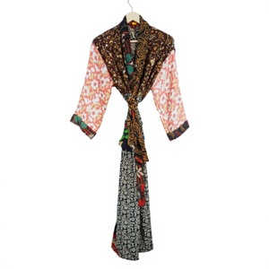Kimono long élégant pour femme, style bohème floral, en soie douce, vintage japonais, tenue de soirée, motif uni, tricoté, vêtement de nuit d'été, séchage rapide - Product Image 1