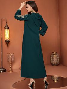 2026 tendance femmes à capuche brodé Abaya saoudien perlé Style ethnique modeste léger <span class=keywords><strong>cheville</strong></span> longueur tenue décontractée - Product Image 4