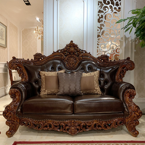 European Style Leather Set With Sponge Filling Solid <b>Wood</b> <b>Frame</b> Living Room Luxury Furniture 952 Sponge Filled 952 - Product Image 2