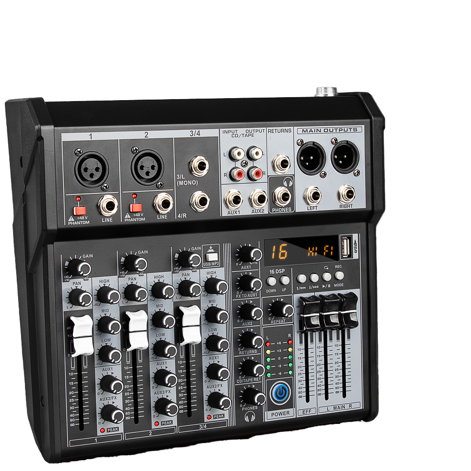 Pronomic Mini4 USB-Mischpult - USB-betriebener 4-Kanal Mixer - 2 Kanäle mit Combobuchsen - Stereo-Eingang - Medienplayer/-recorder mit Bluetooth und USB - Audio-Interface - Grün