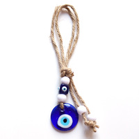 Pendentif en verre avec yeux bleus turcs, corde de chanvre, accessoires de goutte d'eau, décoration murale, cadeau porte-bonheur, mauvais yeux