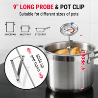 Termometer Permen ThermoPro TP520C 9 inci dengan Penjepit Panci, Termometer Minyak Goreng untuk Cokelat, Karamel, Penggorengan, Pembuatan Bir & Memanggang