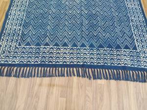 Alfombra Kilim de Algodón Tejida a Mano en Azul Índigo, con Estampado de Bloques, Tejido Plano, Estilo Boho, para Piso, 5x8, 6x9, 8x10, 9x12 - Product Image 2
