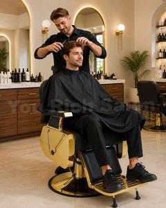 Sillón de Barberí<span class=keywords><strong>a</strong></span> de Lujo Negro y Dorado, Hidráulico, Reclinable, Giratorio 360°, Resistente, para Barberí<span class=keywords><strong>a</strong></span> - Product Image 2