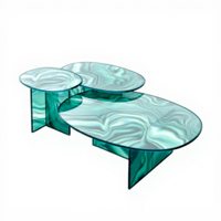 Table basse ovale en verre transparent à motif tourbillonnant, plateau asymétrique, modèle vague, style contemporain de luxe pour la maison
