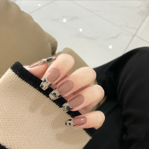 <span class=keywords><strong>Uñas</strong></span> Postizas Cortas Cuadradas con <span class=keywords><strong>Estampado</strong></span> <span class=keywords><strong>de</strong></span> <span class=keywords><strong>Vaca</strong></span> y Punta Francesa, <span class=keywords><strong>Uñas</strong></span> Postizas <span class=keywords><strong>de</strong></span> Uso Diario, Color Nude, Reutilizables, para Mujer, para Fiestas - Product Image 2