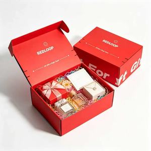 Caja <span class=keywords><strong>de</strong></span> Cartón Corrugado Reciclable Roja con Logotipo Circular Minimalista Personalizado para Envíos <span class=keywords><strong>de</strong></span> Artículos Pequeños en Días Festivos - Product Image 2