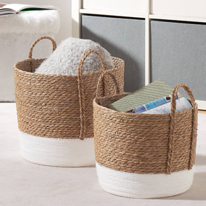 Handmade Woven Storage Basket Folding Clthoes Laundry Basket Straw Wicker Rattan Seagrass Belly Garden Flower Pot Plant Basket