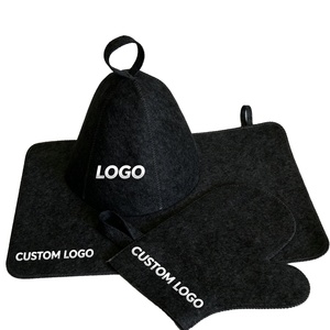 Guantes de fieltro de tres piezas al por mayor del fabricante, almohadilla para asiento de sauna, gorro de baño ruso personalizado con logotipo para ducha, sauna y sala de vapor - Product Image 3