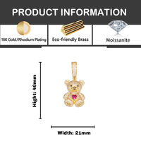 Collier tendance pour femme avec pendentif Hip Hop en laiton, Moissanite VVS D, motif ours en peluche cœur, breloque ours de dessin animé, passe le test du diamant