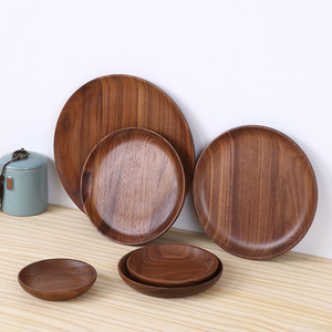 <b>Black</b> Walnut Wood Round <b>Plate</b> Set 3Pcs For Snacks Party Hotel Use - Product Image 3