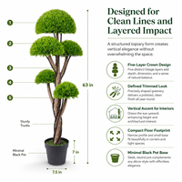 Cyprès artificiel à 5 canopies, style bonsaï, en PE, avec tronc en bois, feuillage vert vif et fin, en pot, pour décoration intérieure