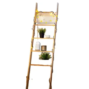 Escada de cobertor para a sala de estar-5.6 ft. Suporte de cobertor para decoração, suporte de cobertor de madeira para o seu banheiro-bambu resistente decoração