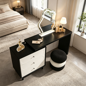 Modern Black Makeup Vanity <b>With</b> White <b>Drawers</b> Lighted Mirror And Stool Bedroom <b>Dressing</b> <b>Table</b> - Product Image 6