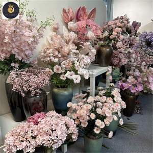 ピンク人工花結婚式天井フラワーアレンジメント道路リード列プラスチックグラスリーフ素材 - Product Image 2