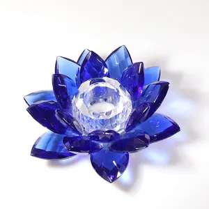 Portacandele in cristallo di loto portacandele in vetro di loto blu