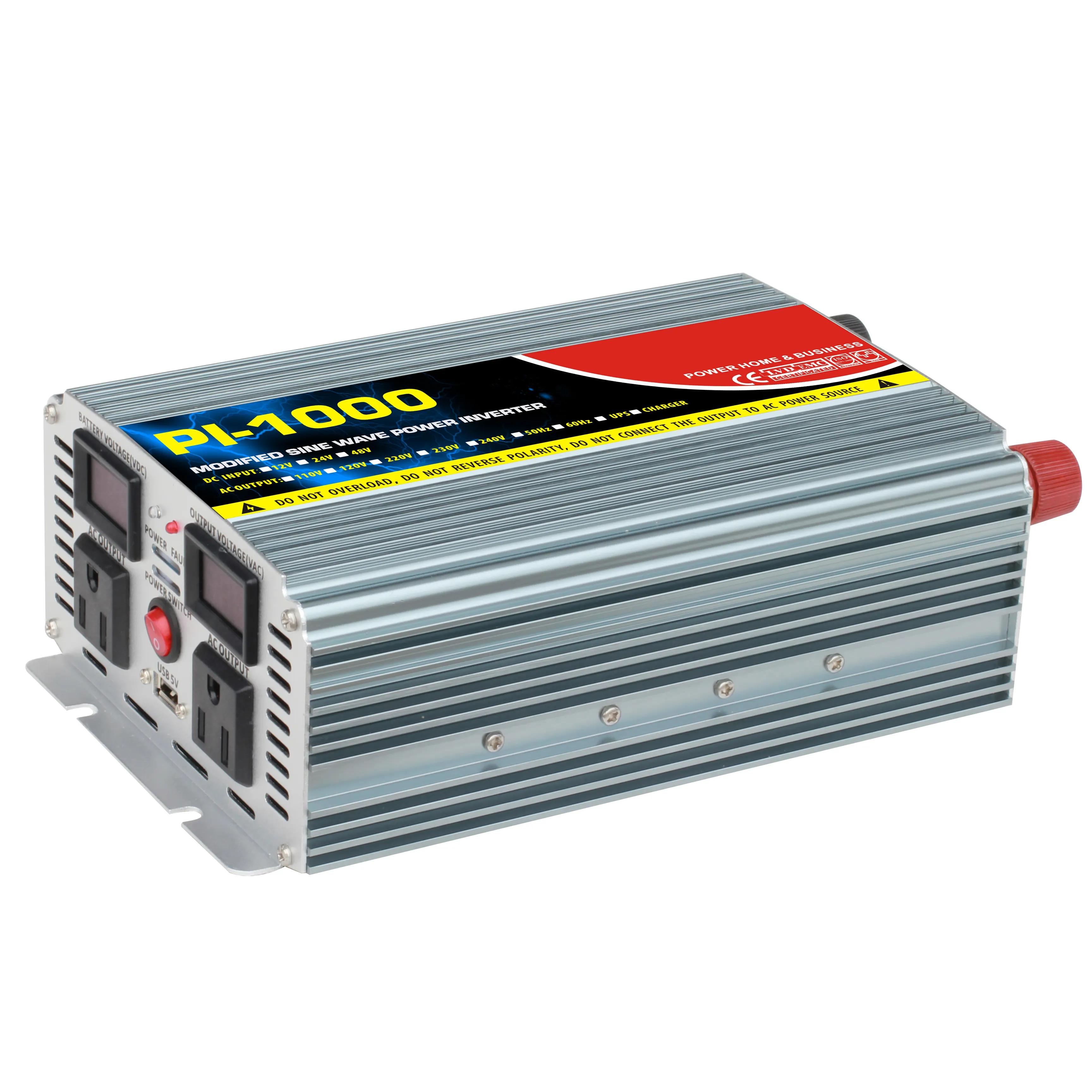 Inversor de corriente 1000W DC 12V 24V a 110V 220V 230V 240V Inversor con 2 tomas de salida Inversor de 1000 vatios