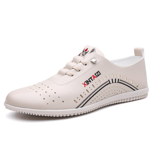 XINTAEZ Mocassins en cuir pour hommes, semelle souple, ajourés, respirants, chaussures décontractées, beige, taille 40 - Product Image 5