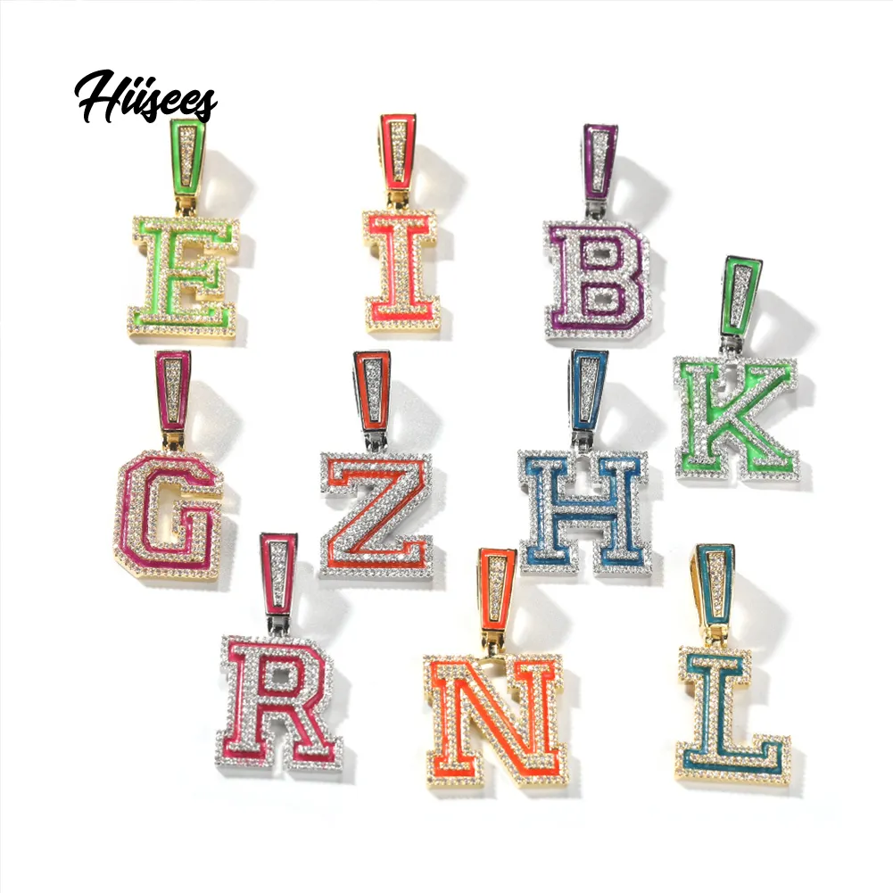 Fashion initial jewelry full cz coloful luminous single letter pendant iced out letter charms glow in the dark