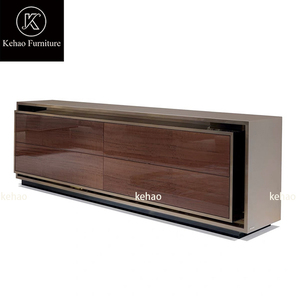 Buffet moderne en <span class=keywords><strong>verre</strong></span> noir de luxe italien avec cadre en métal doré, grand meuble de rangement pour maison haut de gamme - Product Image 5