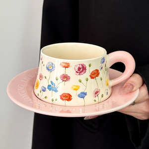 Tasses à café rétro et soucoupes, tasses à café roses, tasse à café en céramique de style rétro avec soucoupe - Product Image 3