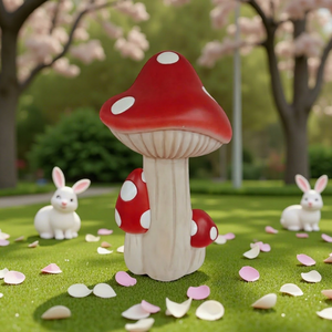 Grands accessoires en forme de champignons en plastique pour la décoration extérieure de jardin, statues de champignons de dessin animé, respectueux de l'environnement - Product Image 1