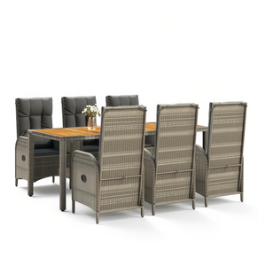 ชุดโต๊ะรับประทานอาหารในสวน 6 ที่นั่ง โครงหวาย โต๊ะไม้ เฟอร์นิเจอร์กลางแจ้ง ทนทานต่อสภาพอากาศ ดีไซน์ร่วมสมัย - Product Image 1