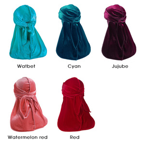 Logotipo personalizado diseñador Durags Para Homens hombre cola larga bolsillo cuadrados terciopelo Durags para hombres - Product Image 6