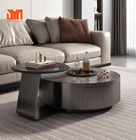 Meuble TV JYN, Table Basse Circulaire en Dalle de Roche, Ensemble de Salon Minimaliste Italien Haut de Gamme, Table d'Appoint et Table à Café