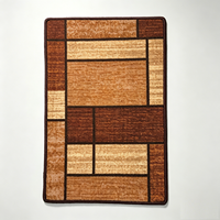 Modern Rectangular Brown Geometric Block Polyester Kitchen Rugs Non Slip PVC-Coated Backing Water Absorbent Stain Resistant Easy