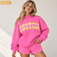 Ensemble short et sweat-shirt à pois pour femme, col montant, appliqué lettres, surpiqûres contrastées, poignets côtelés, logo brodé, style décontracté streetwear