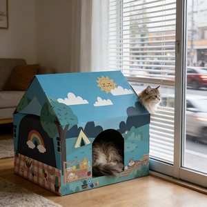 Tiragraffi per Gatti Stile Foresta Economico, Casa Giocattolo che Funziona Come <span class=keywords><strong>Nido</strong></span>, Divertimento per il Tuo Gatto Tutto il Giorno - Product Image 1