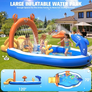 Hot Sale Large PVC Inflatable Kiddie <b>Pool</b> with Water <b>Slide</b> and Sprinkler 120x70x50 for Children - Product Image 4