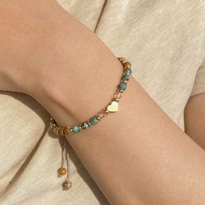 Pulsera de Piedras Naturales Bohemia con Cuentas de Cristal Ajustables y Corazón de Acero Inoxidable, Regalo de Cumpleaños y Navidad - Product Image 3
