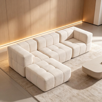 Canapé modulaire en tissu bouclé avec éponge haute densité, emballé sous vide, canapé sectionnel combinable pour petit appartement crème